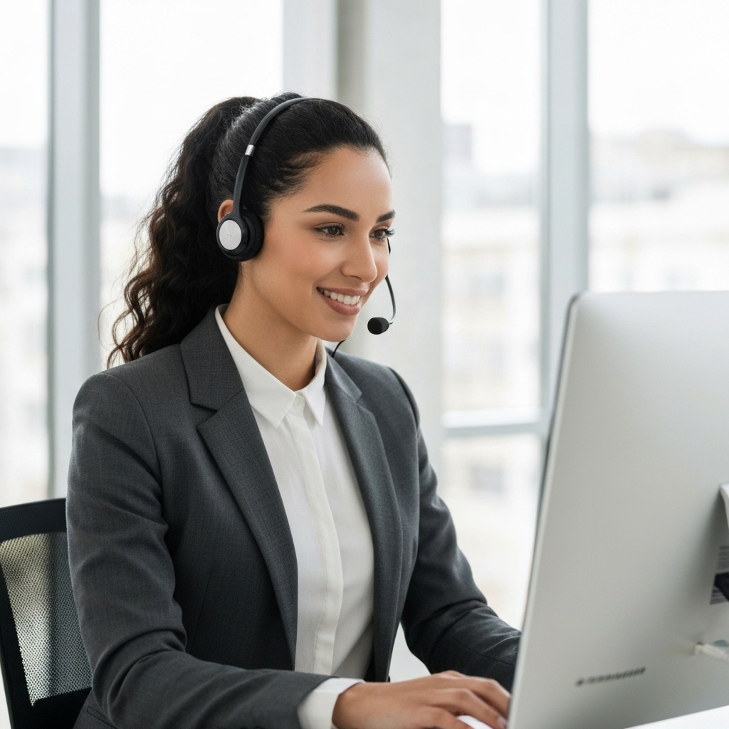 Professionele Marokkaanse virtual assistant met headset | Meertalige online assistent voor Europese bedrijven | Taskbird VA services - Email management, CRM administratie en klantenservice support